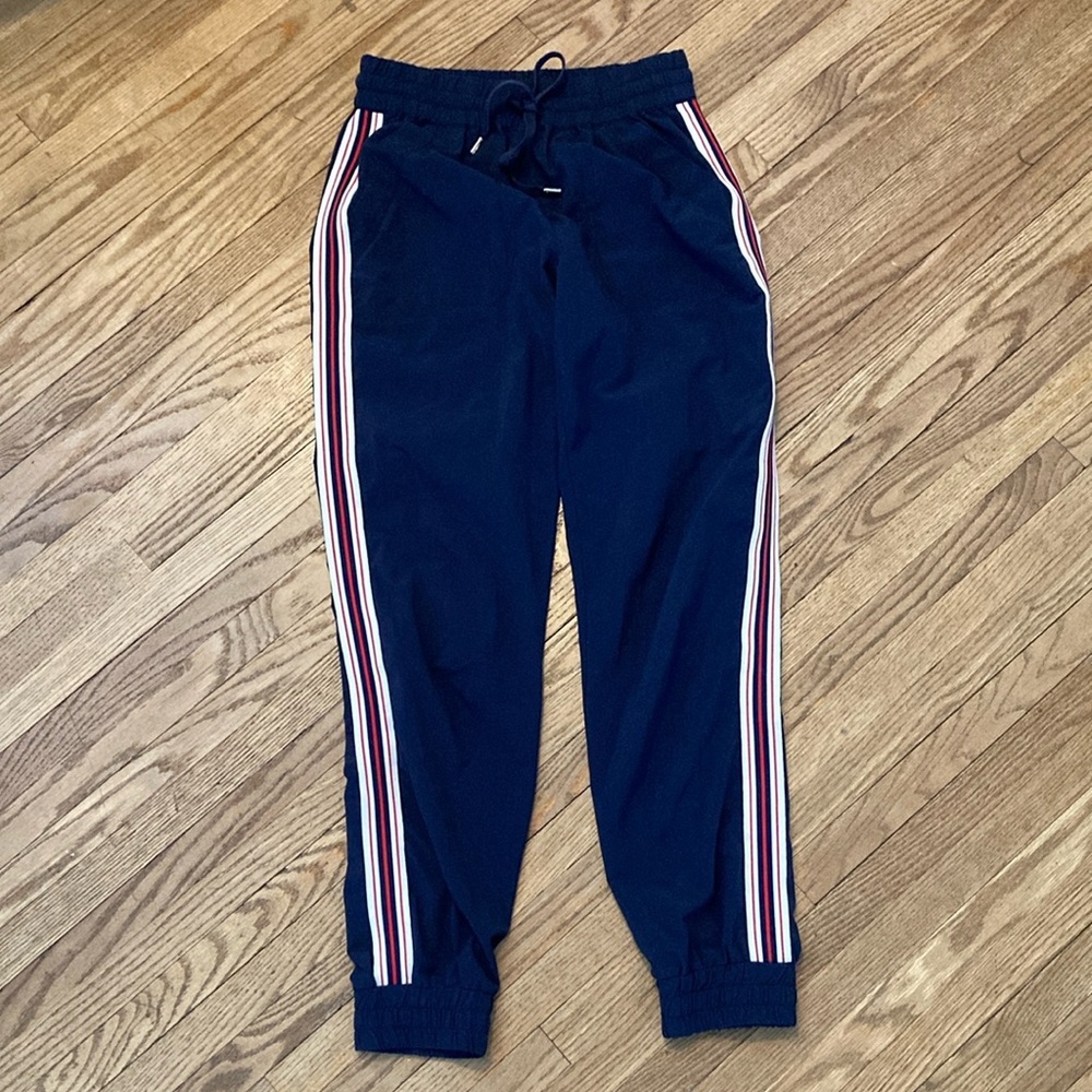 TNA Blue and Red Track Pants with Sporty Stripes